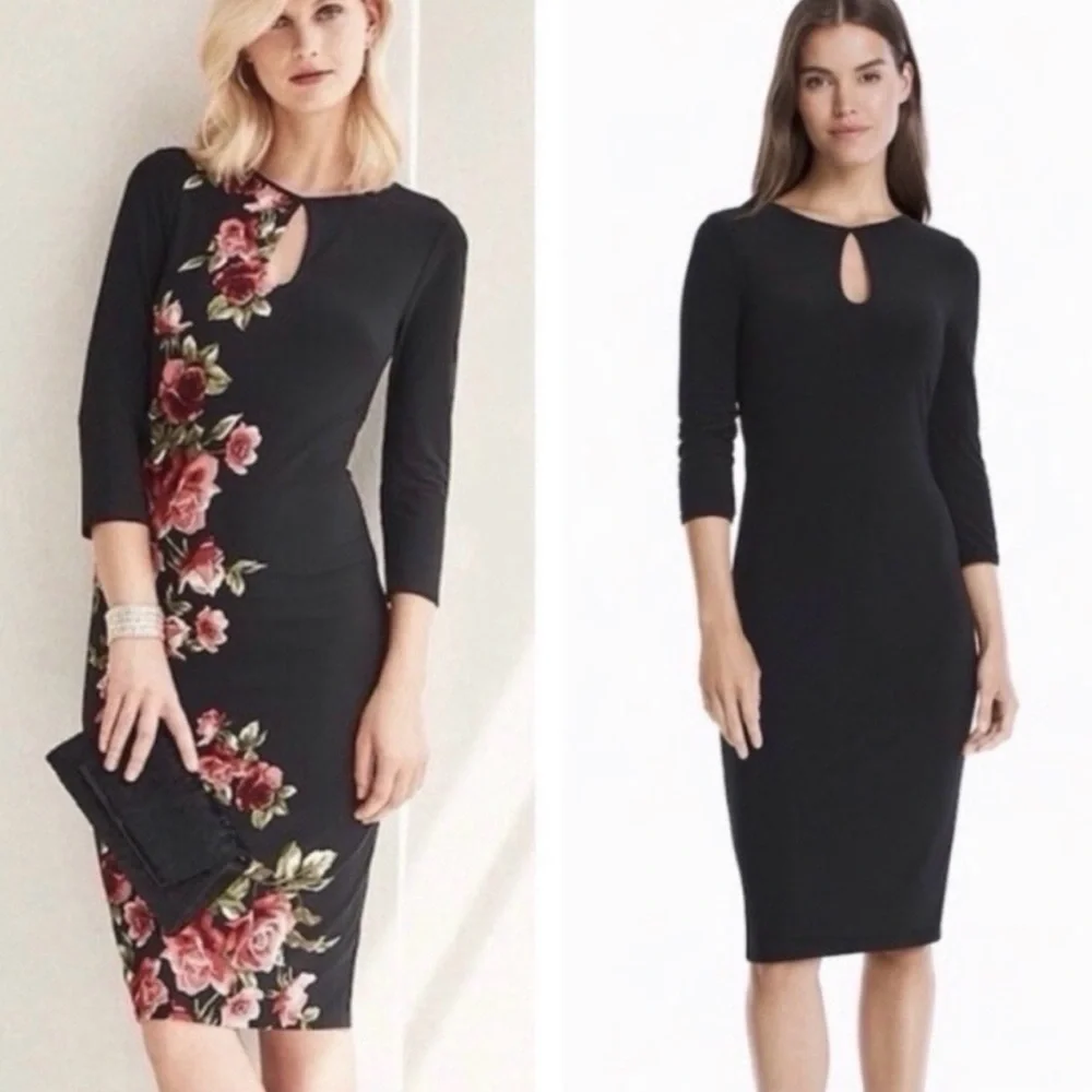 White House Black Market Reversible Sheath Dress – Floral / Black – Size S #154 - Picture 1 of 8
